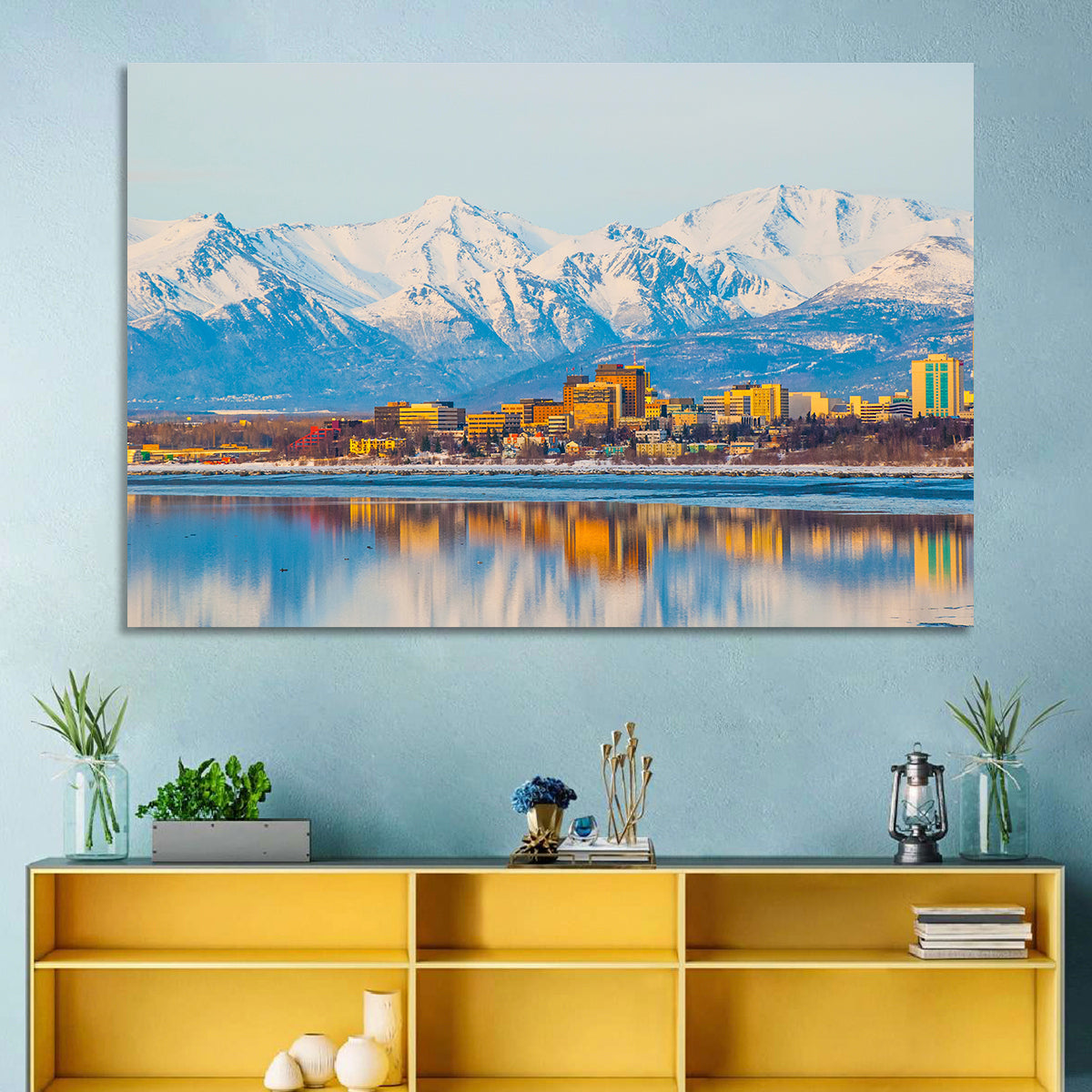 Anchorage Morning Skyline Wall Art in a room, landscape