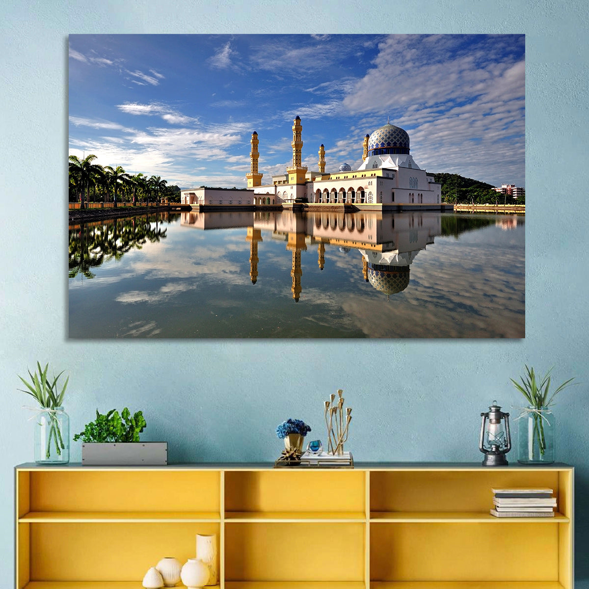 Kota Kinabalu City Mosque Wall Art in a room, landscape