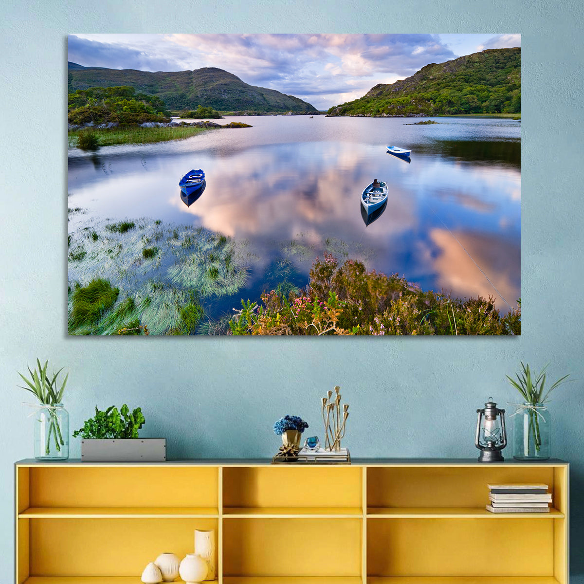 Lough Leane Rowboats at Dusk Wall Art in a room, landscape