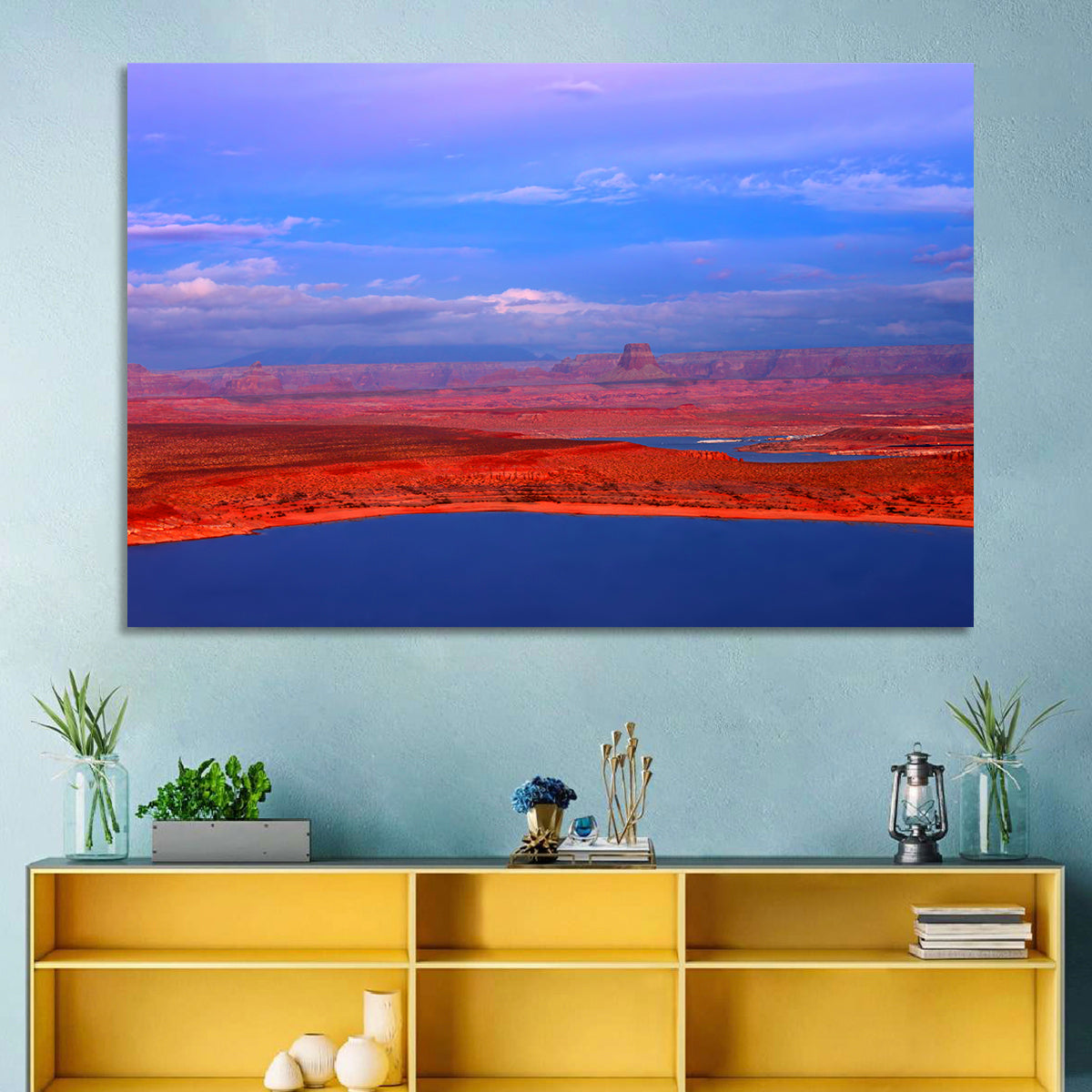 Lake Powell Sunset Wall Art in a room, landscape