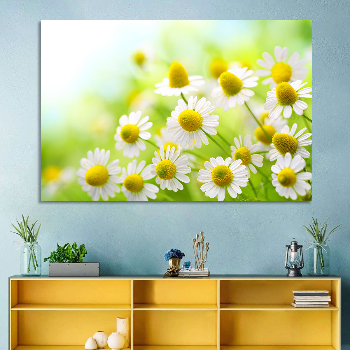 Chamomile Close-up Wall Art in a room, landscape