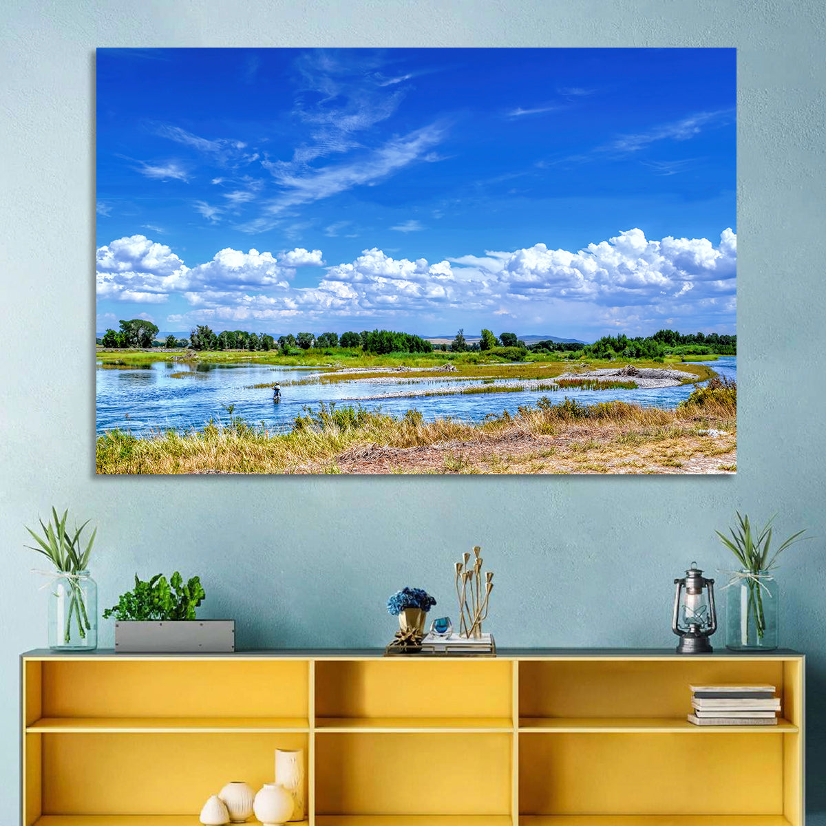 Snake River Fly Fishing, Idaho Wall Art in a room, landscape