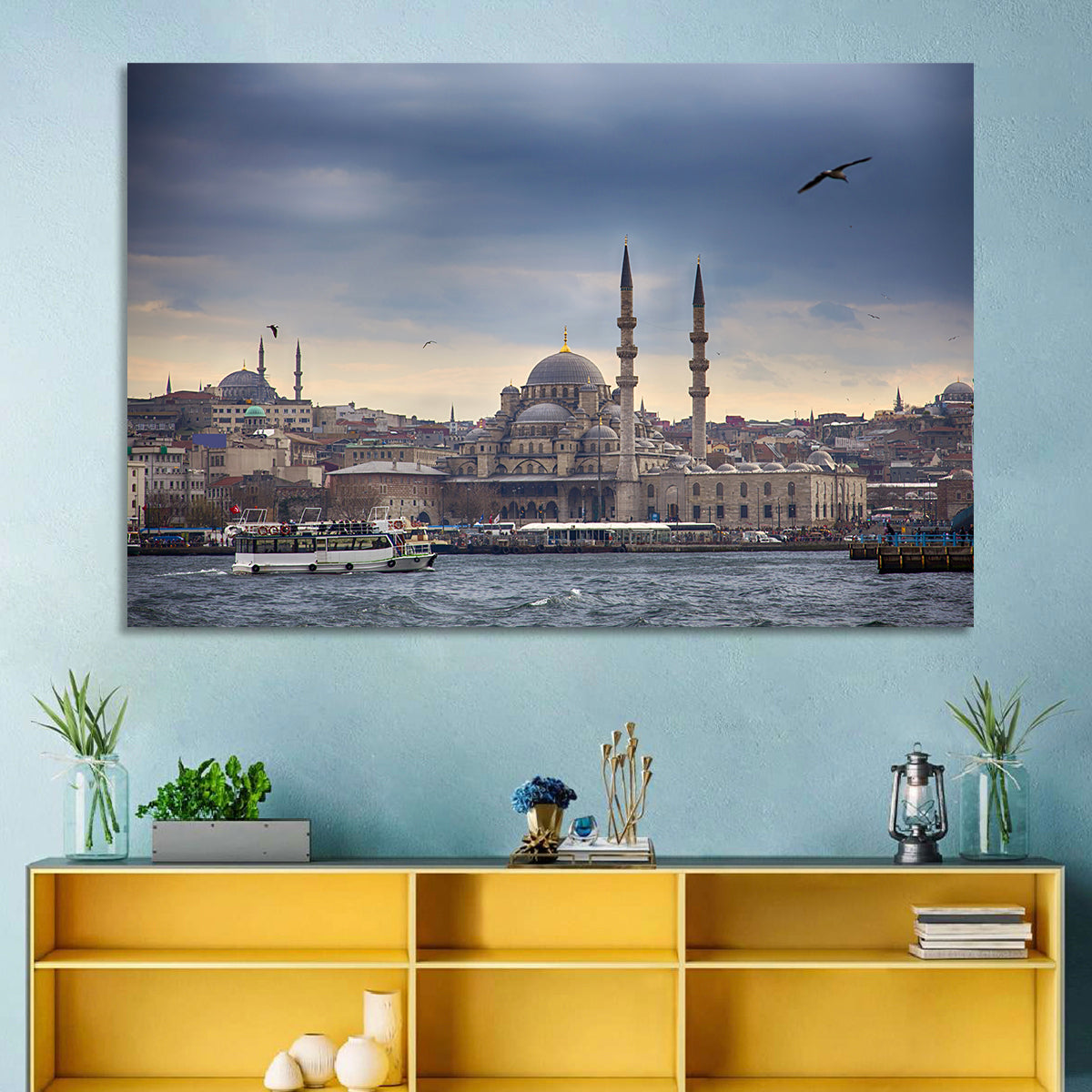 Istanbul Skyline with New Mosque Wall Art in a room, landscape