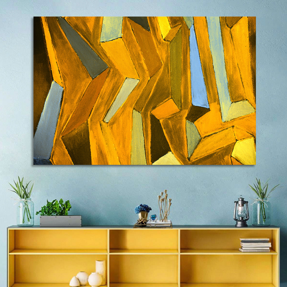Golden Blocks Abstract Wall Art