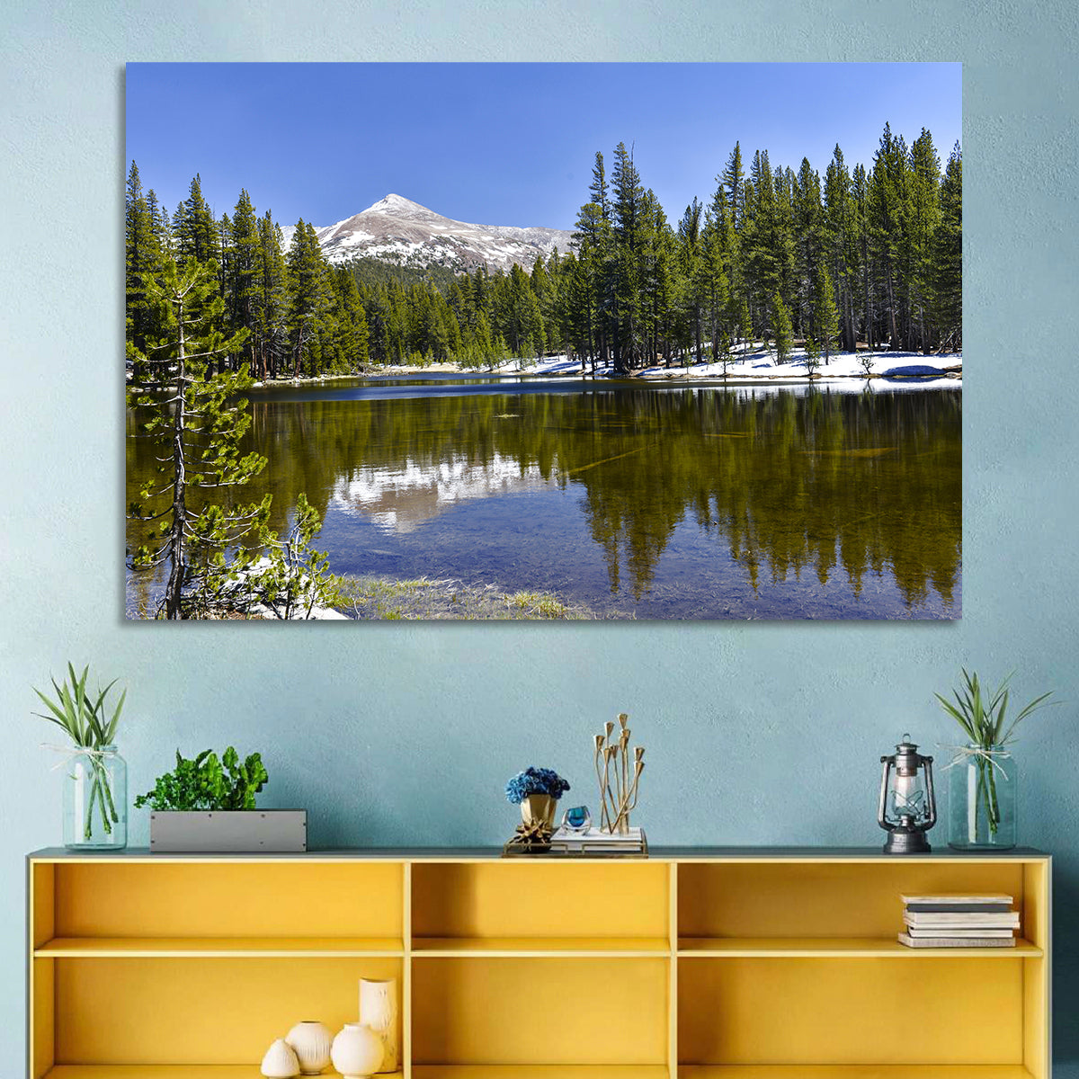 Yosemite Mountain Reflection Wall Art in a room, landscape
