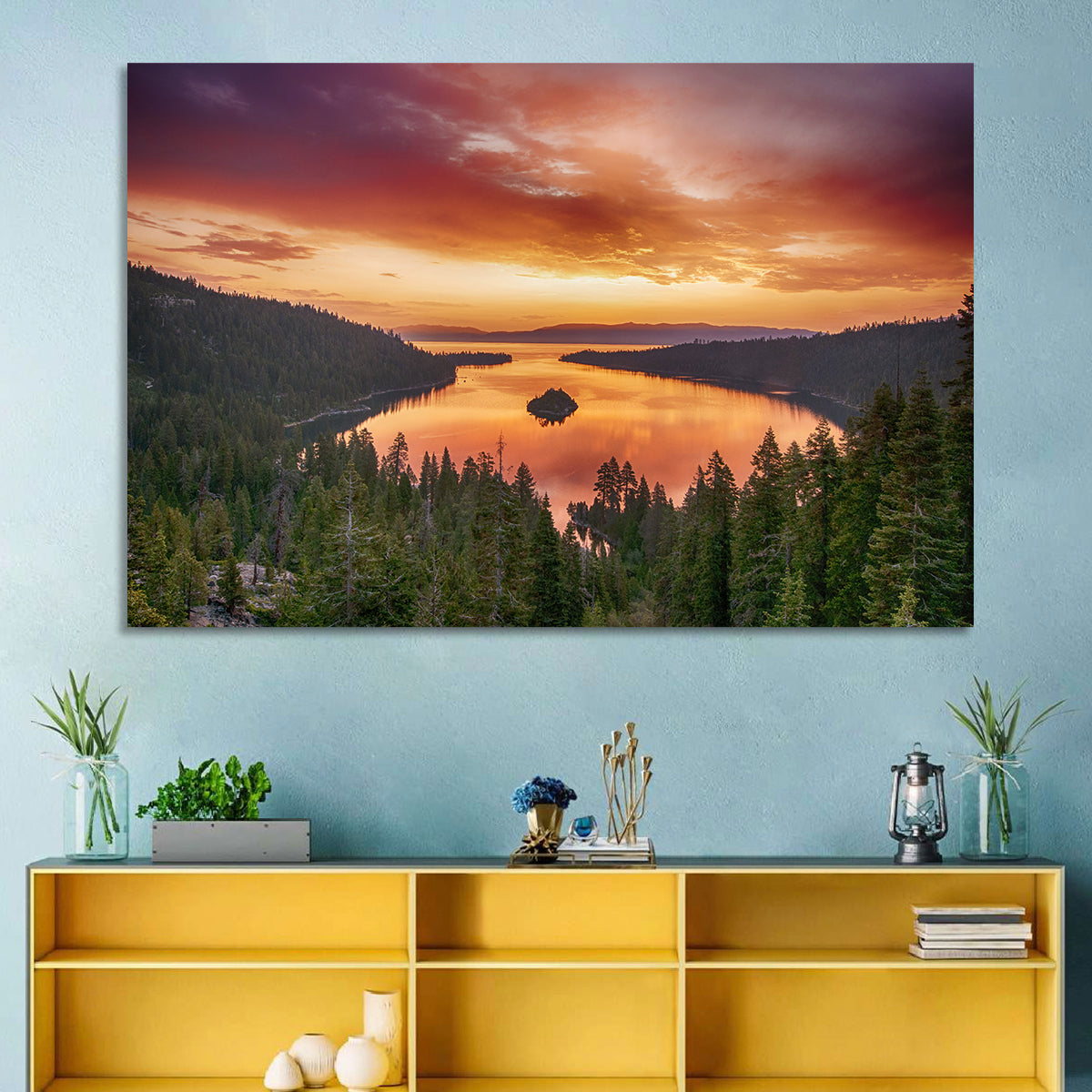 Emerald Bay Sunrise, Lake Tahoe Wall Art in a room, landscape