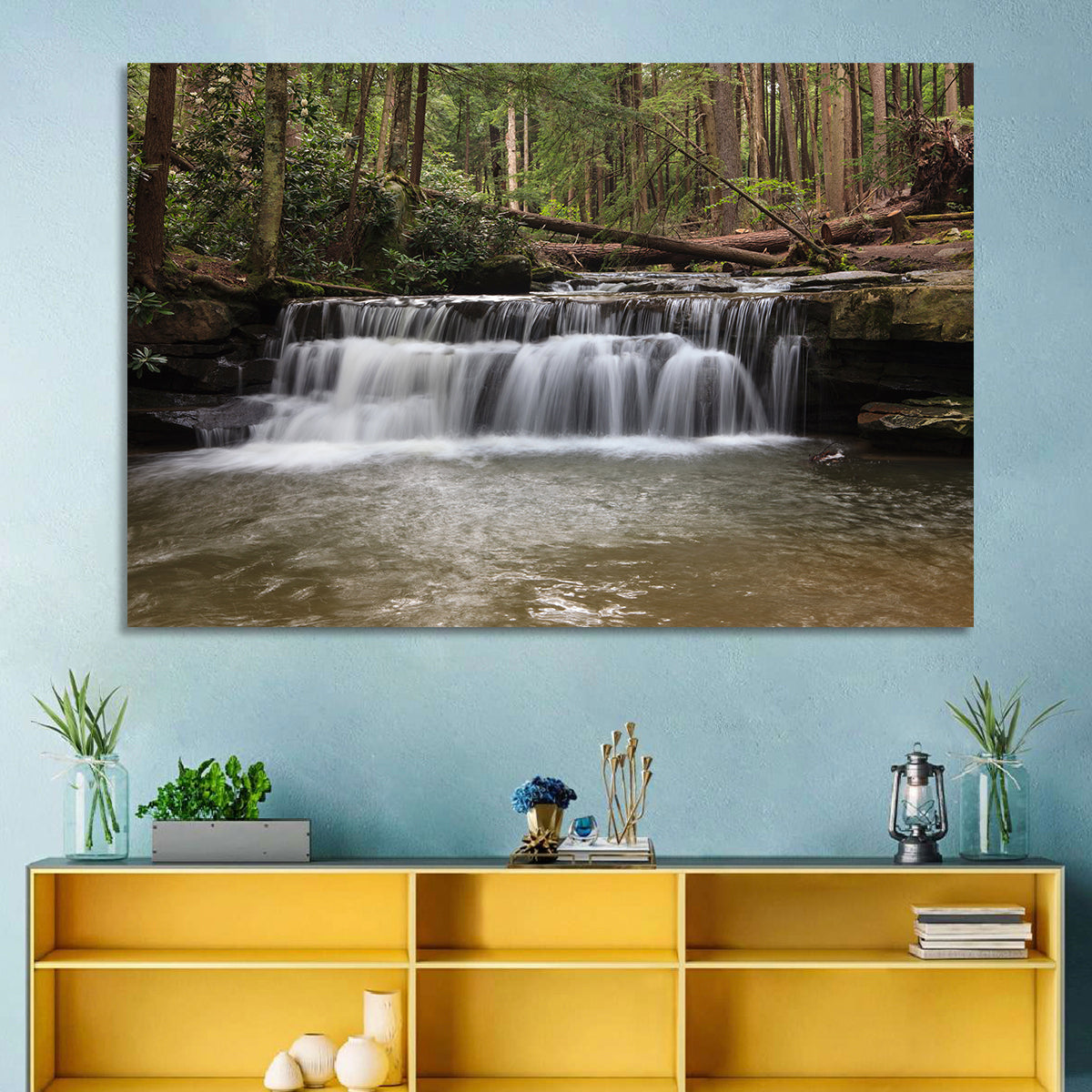 Tolliver Waterfall Wall Art in a room, landscape