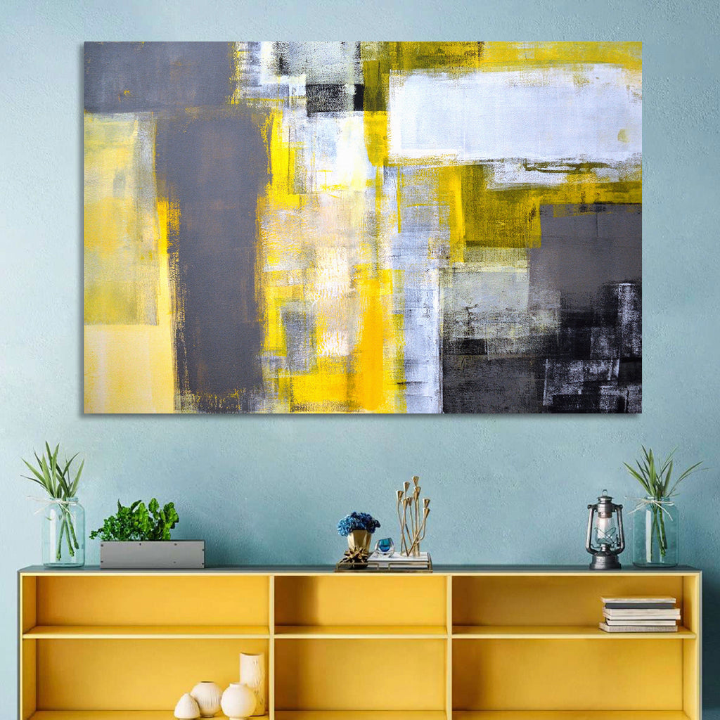 Yellow and Gray Color Block Abstract Wall Art