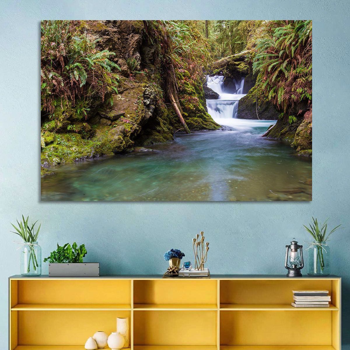 Willaby Creek Waterfall Wall Art in a room, landscape