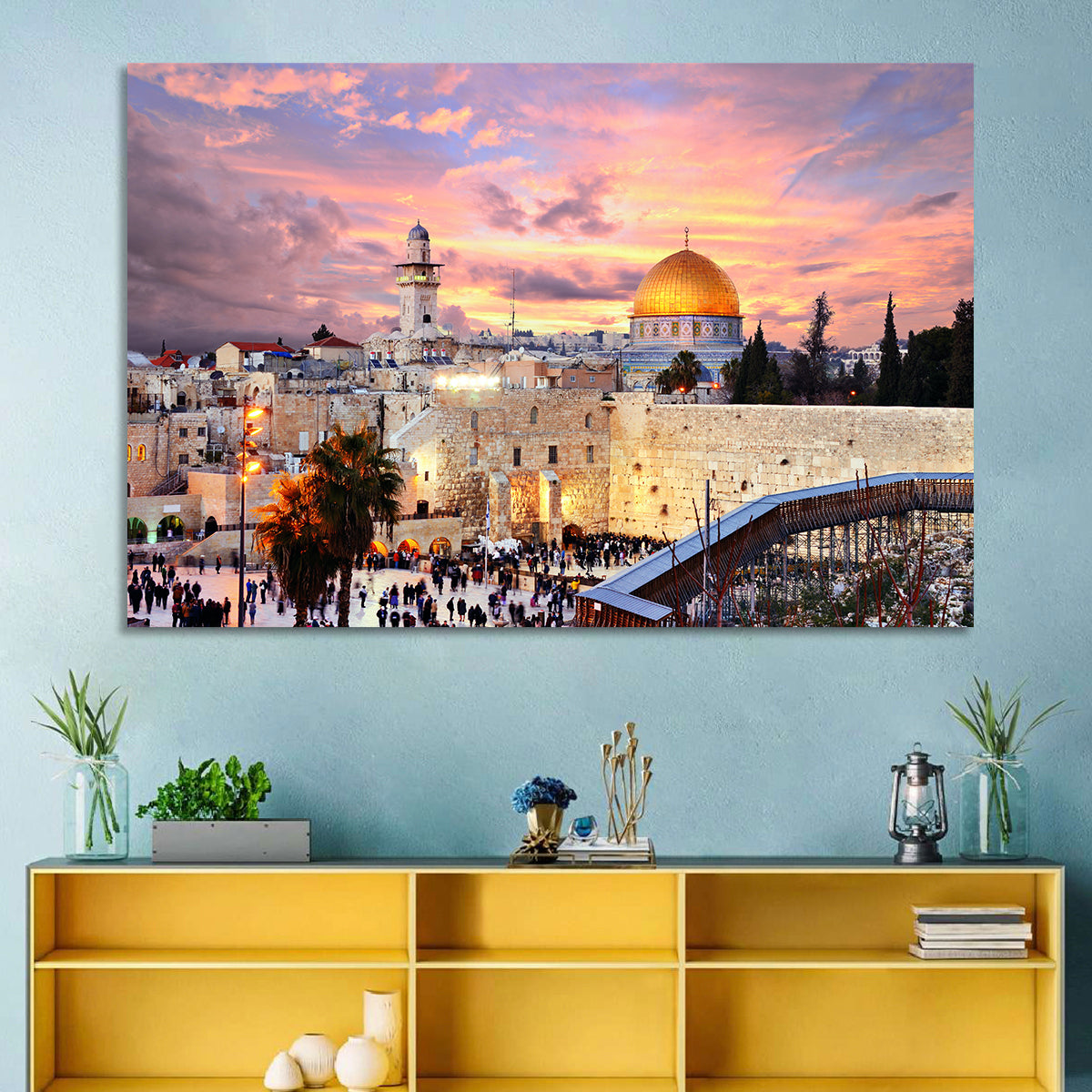 Jerusalem Old City Sunset Wall Art in a room, landscape