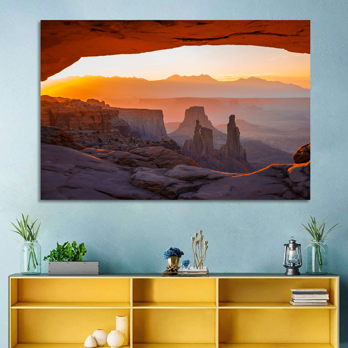 Mesa Arch Sunrise Wall Art in a room, landscape