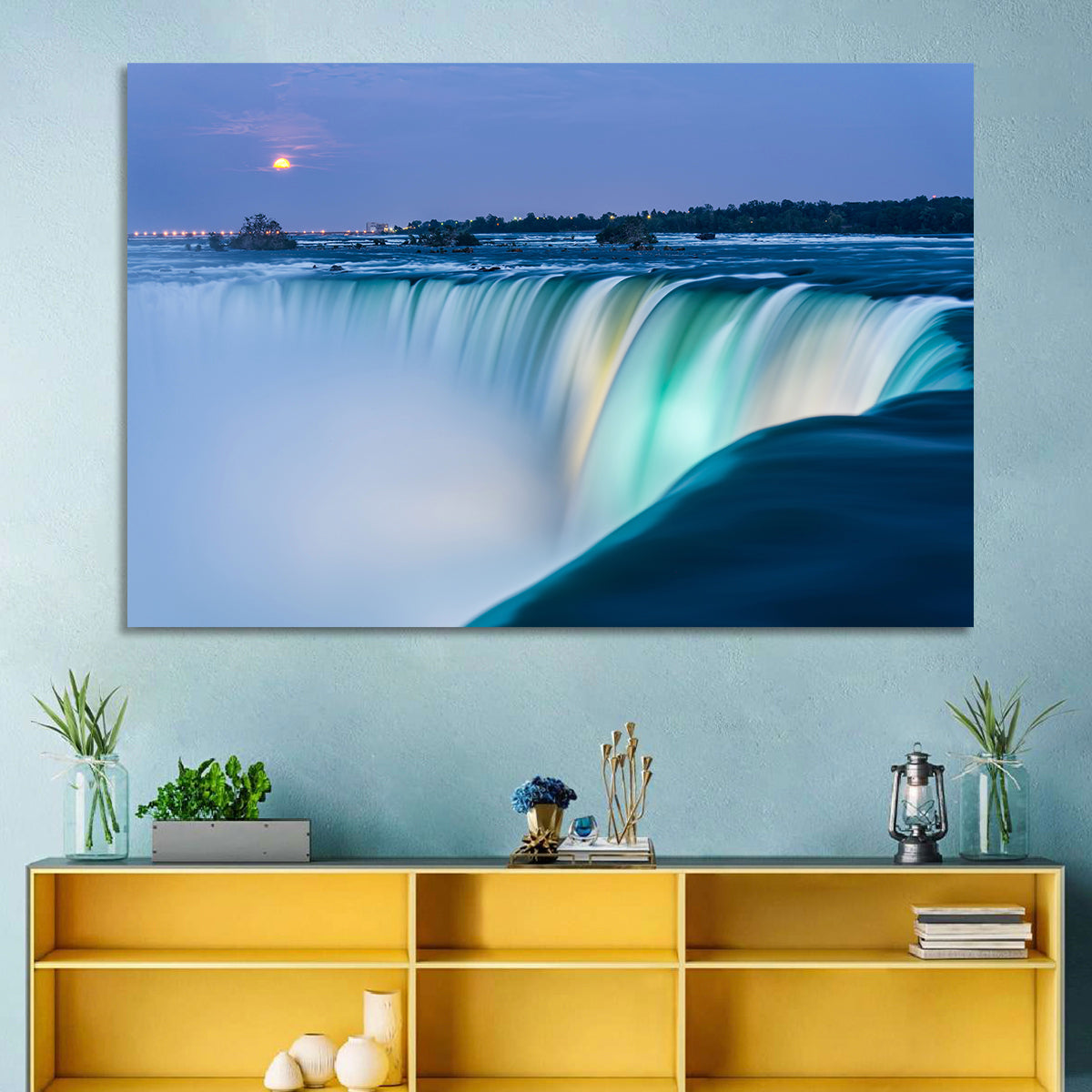 Horseshoe Falls by Moonlight Wall Art in a room, landscape