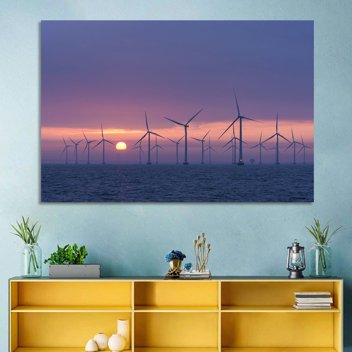Twilight Offshore Wind Farm Wall Art in a room, landscape