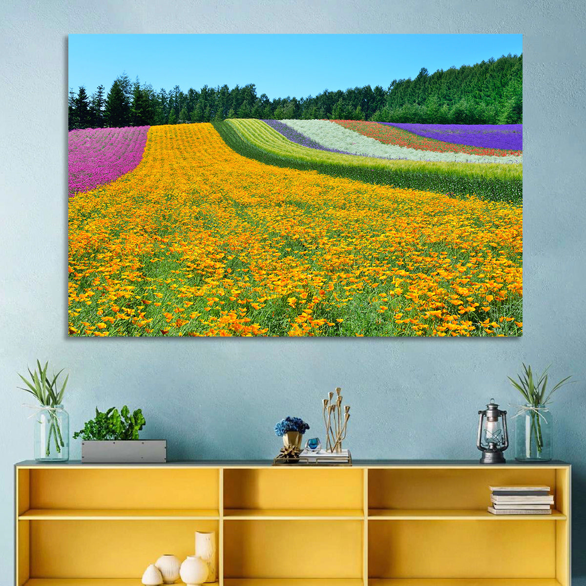 Tomita Flower Fields, Nakafurano Wall Art in a room, landscape