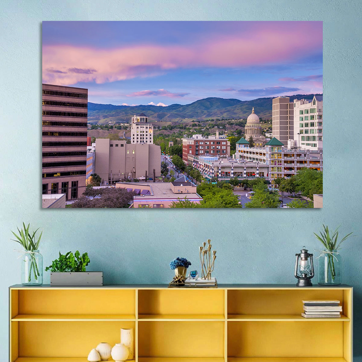 Boise Downtown at Golden Hour Wall Art in a room, landscape