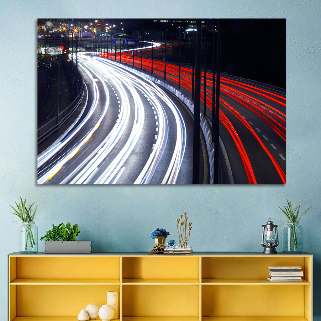 Night Highway Light Trails Wall Art