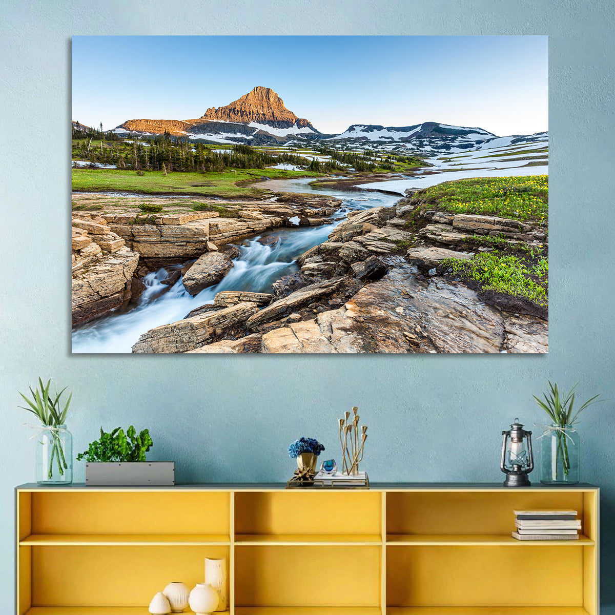 Logan Pass Golden Hour Wall Art in a room, landscape