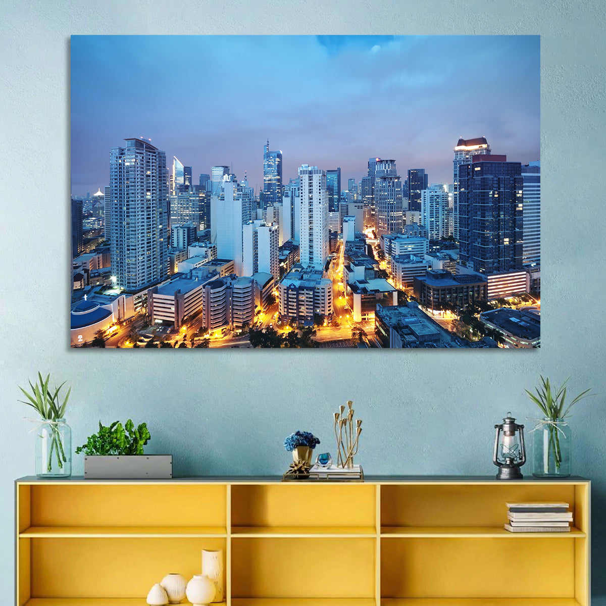 Manila Cityscape at Dusk Wall Art in a room, landscape
