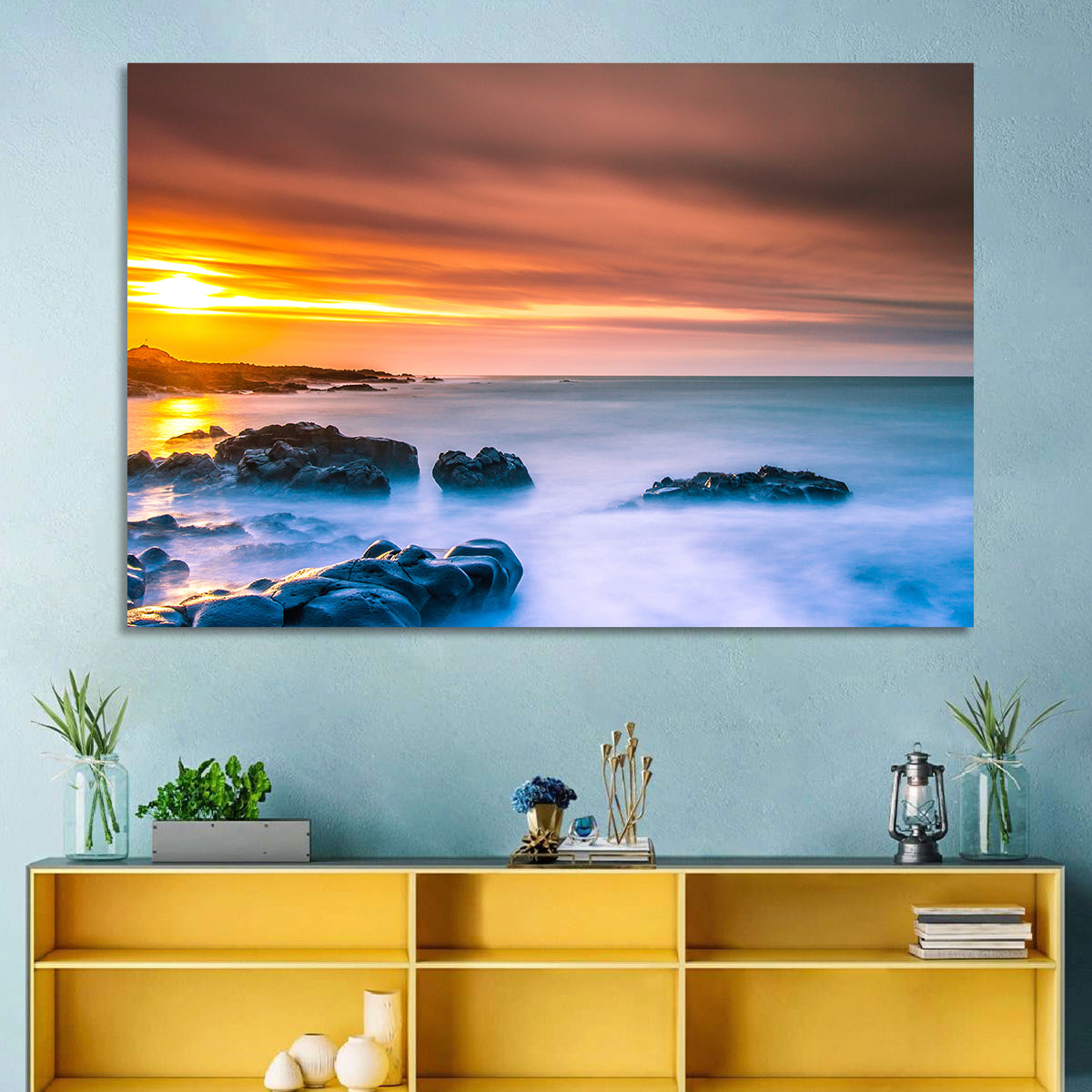 Reykjanes Golden Hour Beach Wall Art in a room, landscape