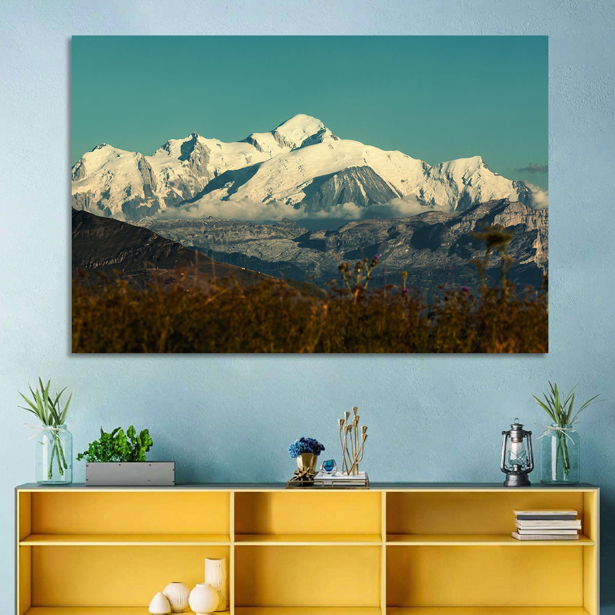 Snowy Mont Blanc Wall Art in a room, landscape