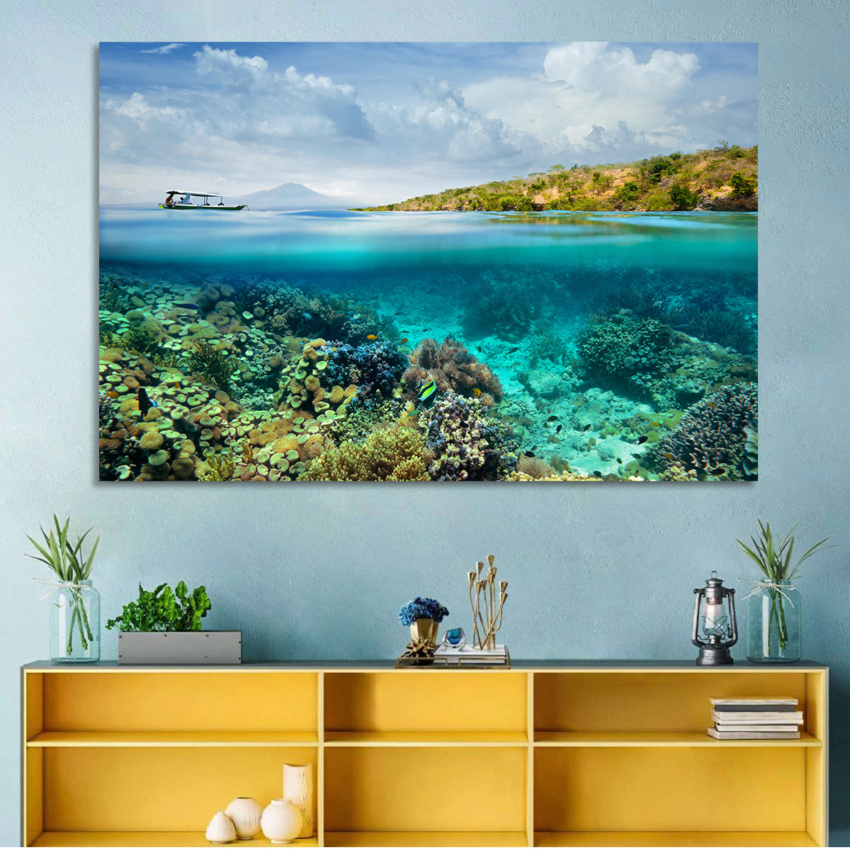 Menjangan Island Split View Wall Art in a room, landscape