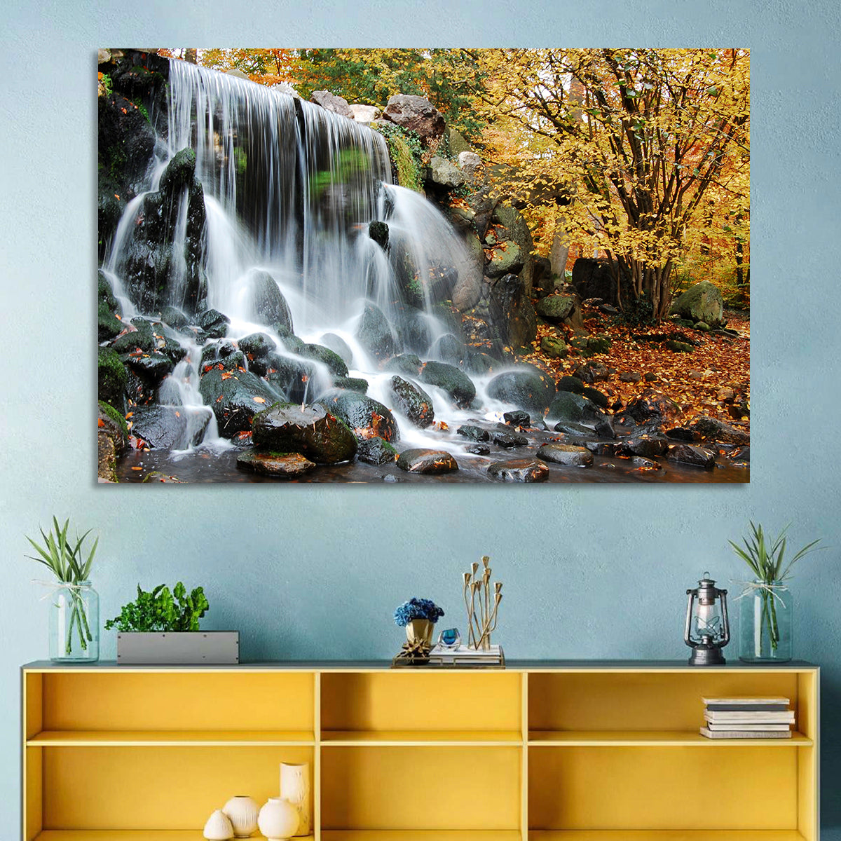 Autumn Waterfall at Sonsbeek Park Wall Art in a room, landscape