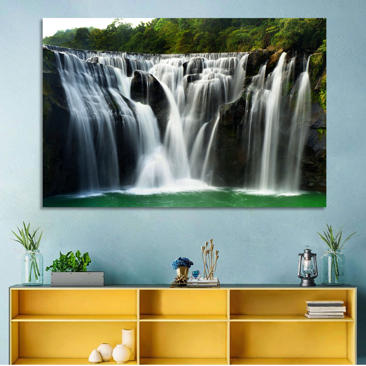Shifen Waterfall Wall Art in a room, landscape