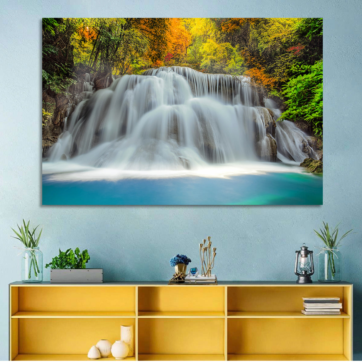 Erawan Falls Cascade Wall Art in a room, landscape