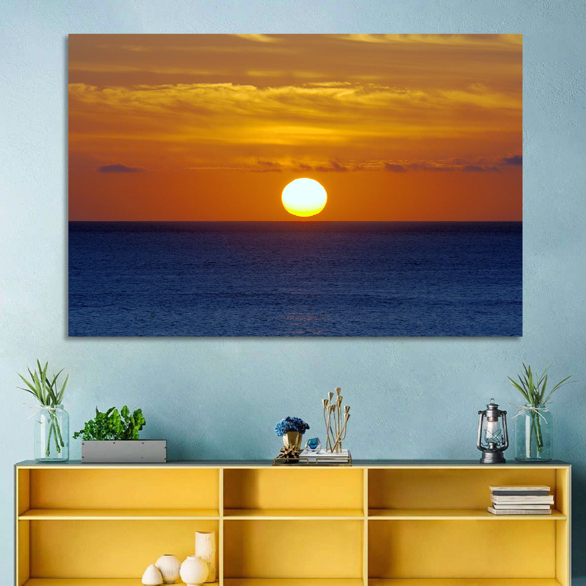 Golden Pacific Sunrise Wall Art in a room, landscape