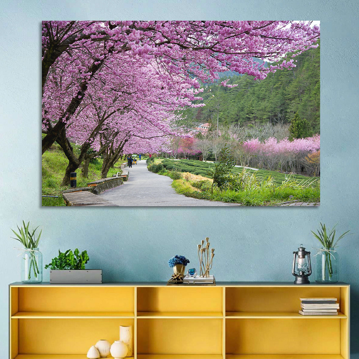 Sakura Garden Taiwan Wall Art in a room, landscape