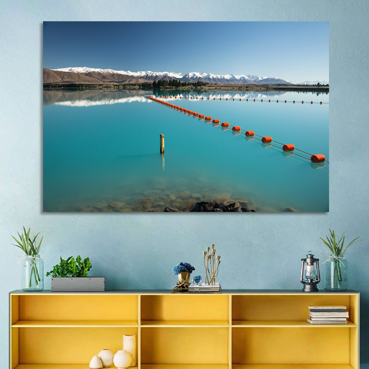Lake Ruataniwha Reflection Wall Art in a room, landscape