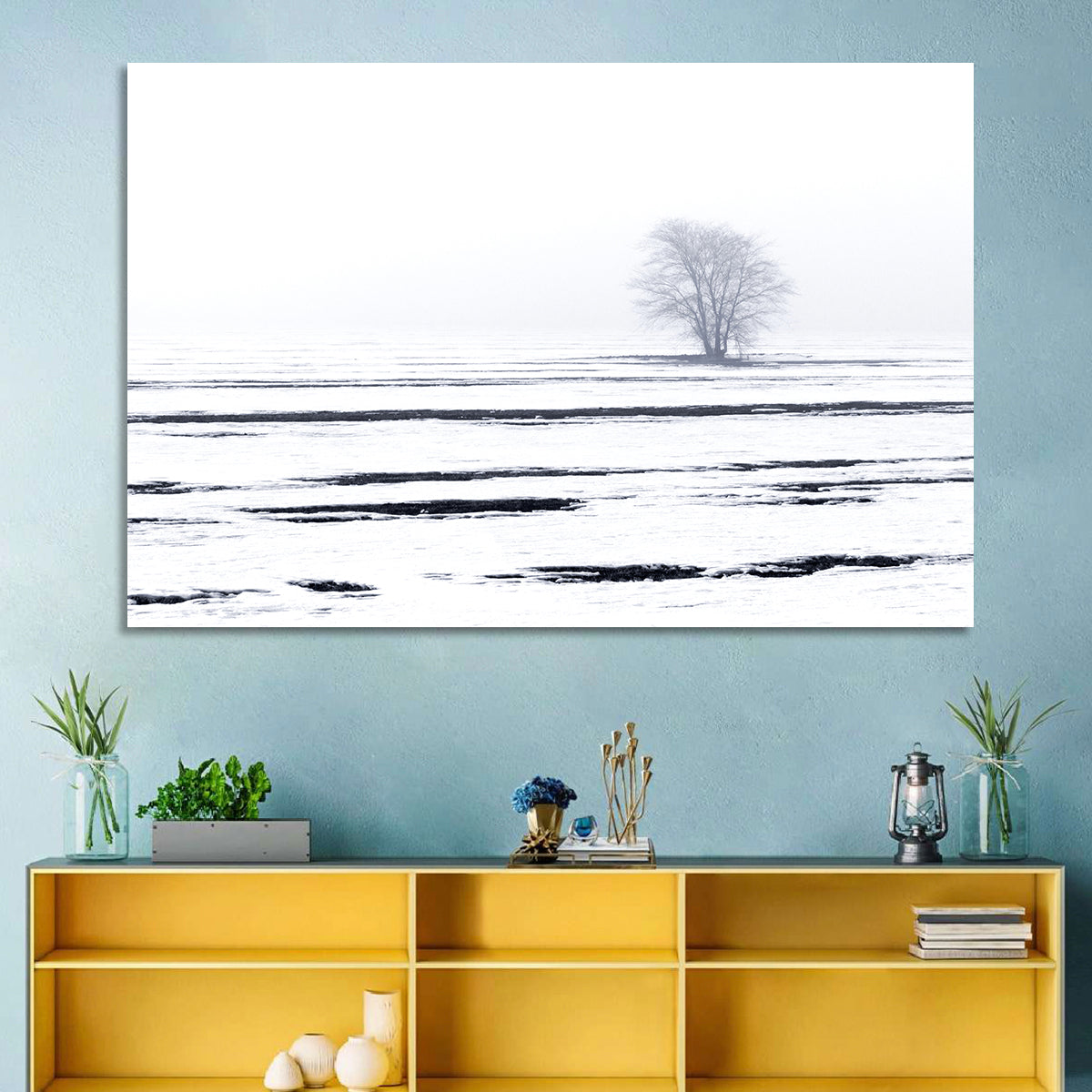 Foggy Winter Field with Lone Tree Wall Art