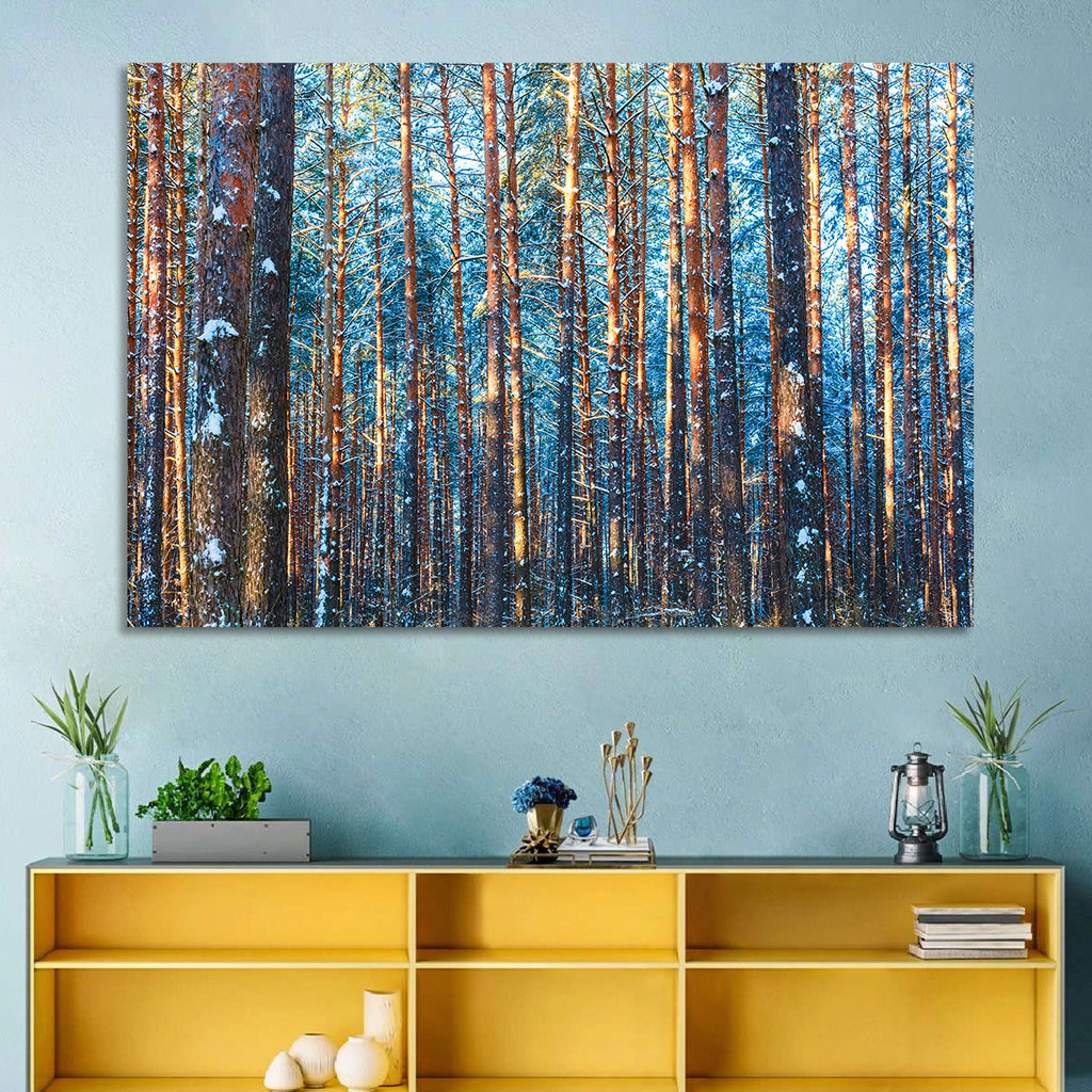 Golden Hour Winter Pine Forest Wall Art