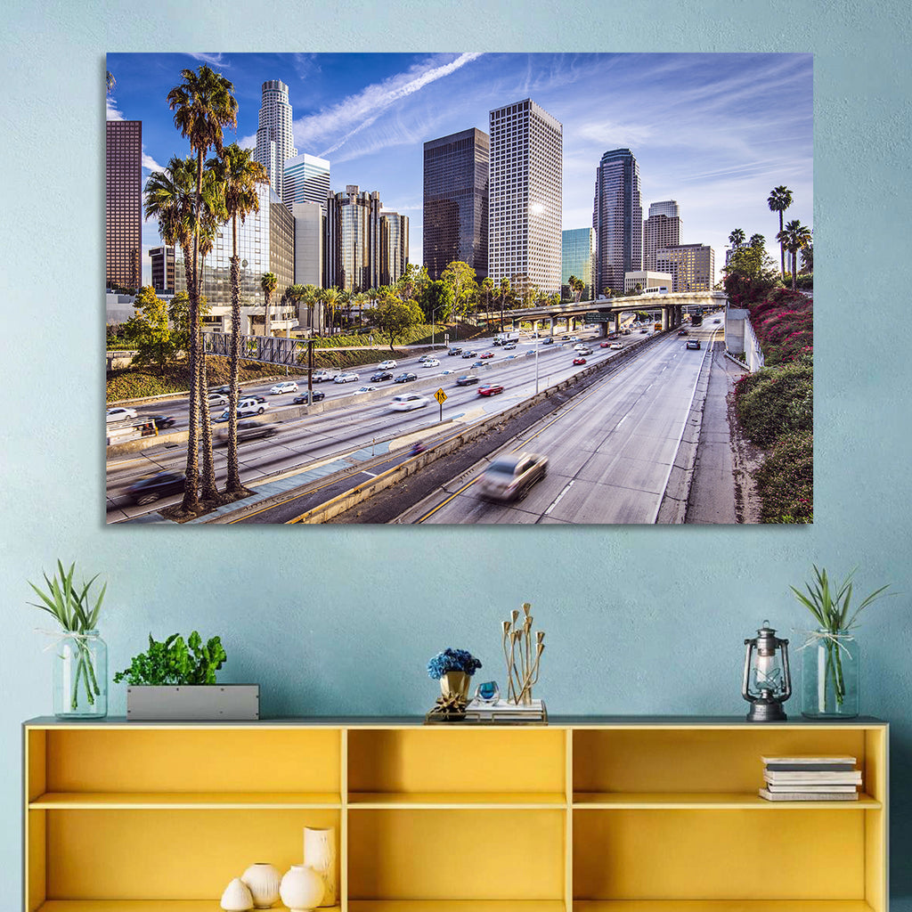 Los Angeles Freeway to Downtown Skyline Wall Art