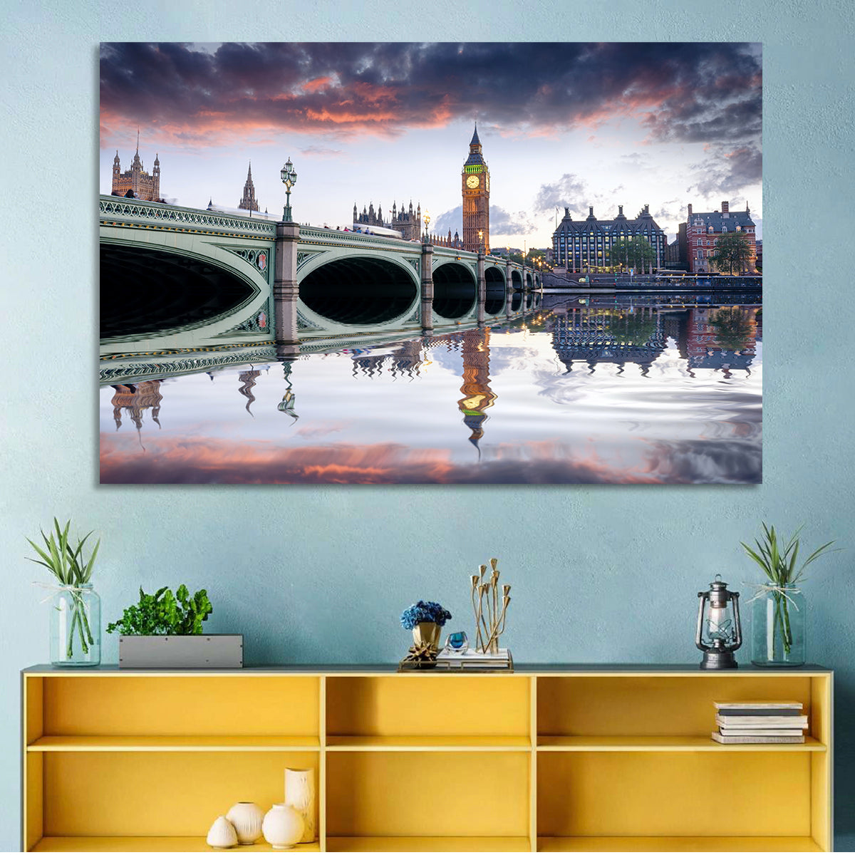 Westminster Bridge at Dusk Wall Art in a room, landscape