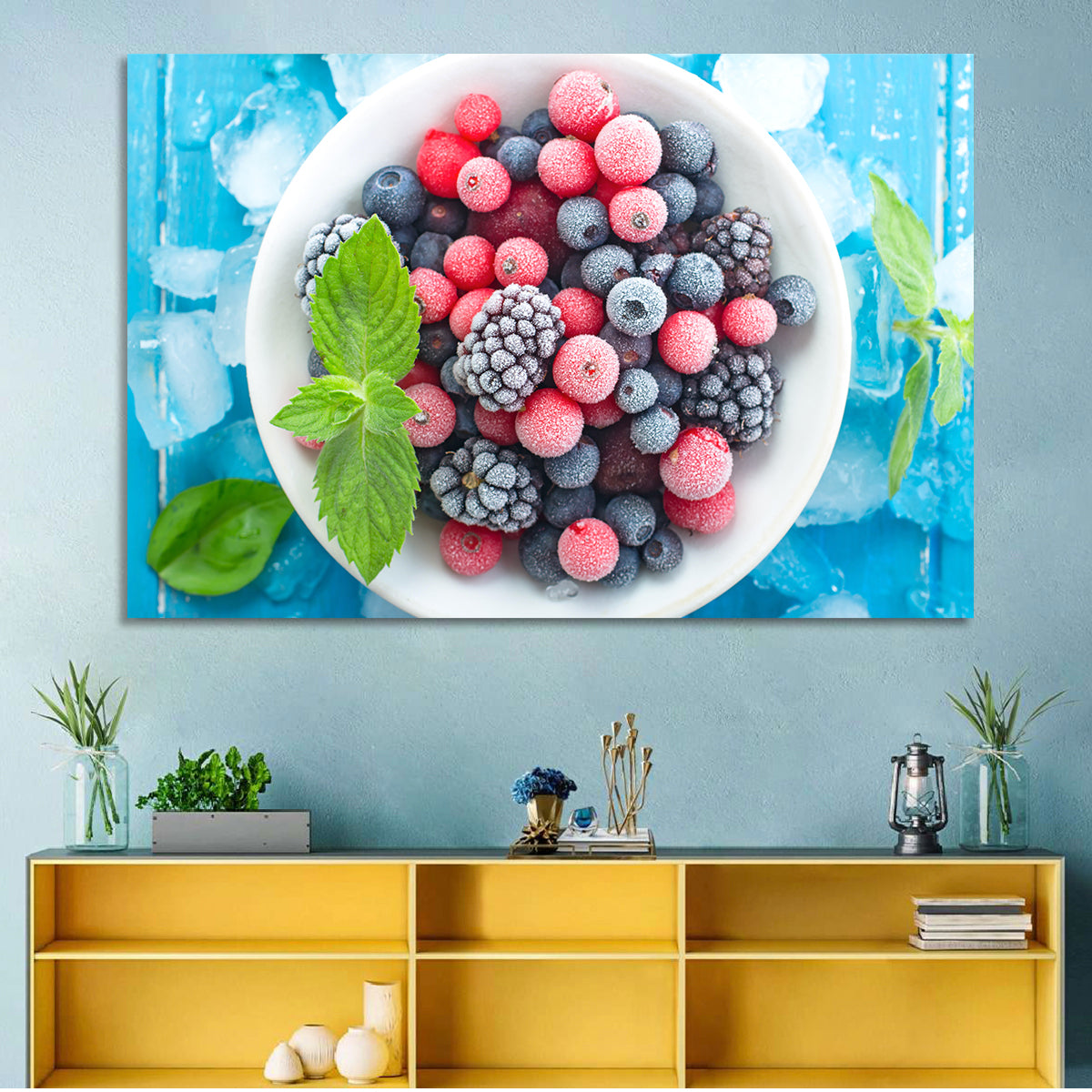 Frozen Berry Bowl Wall Art in a room, landscape