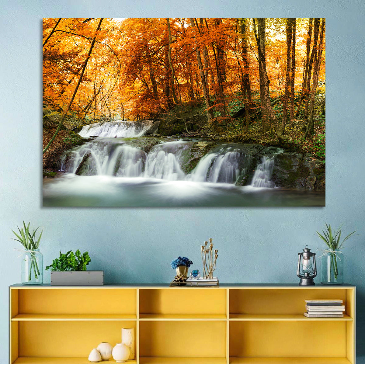 Autumn Forest Waterfall Wall Art