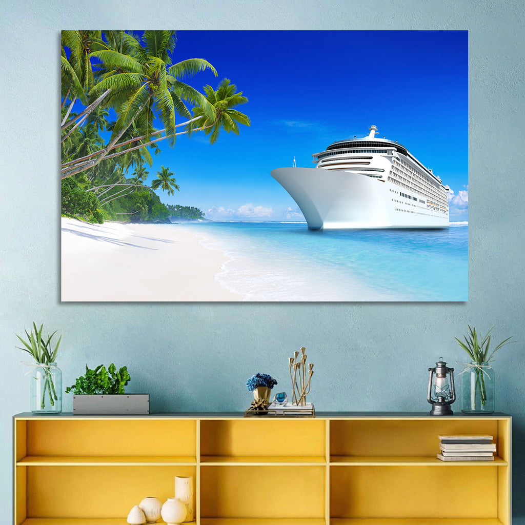 Cruise Ship Beside Tropical Beach Wall Art