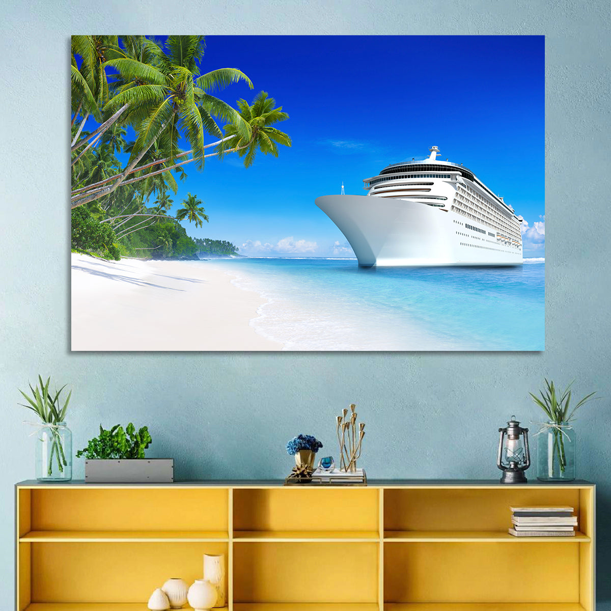 Cruise Ship Beside Tropical Beach Wall Art