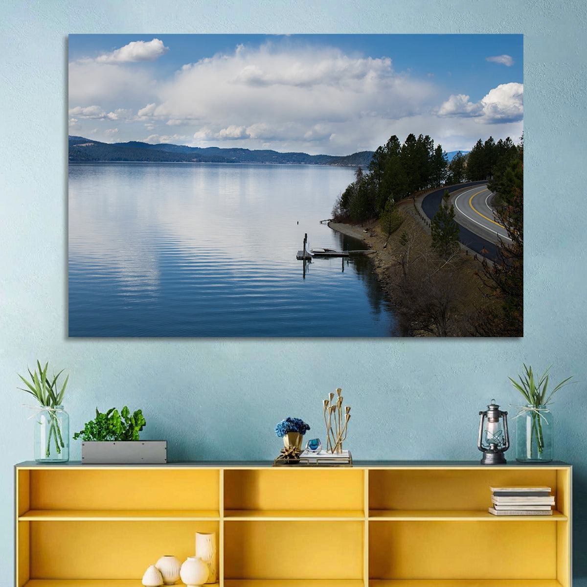 Coeur D'alene Lakeshore View Wall Art in a room, landscape