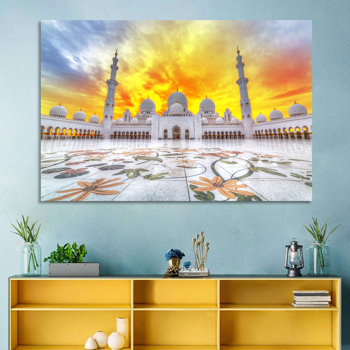 Sheikh Zayed Grand Mosque at Sunset Wall Art in a room, landscape