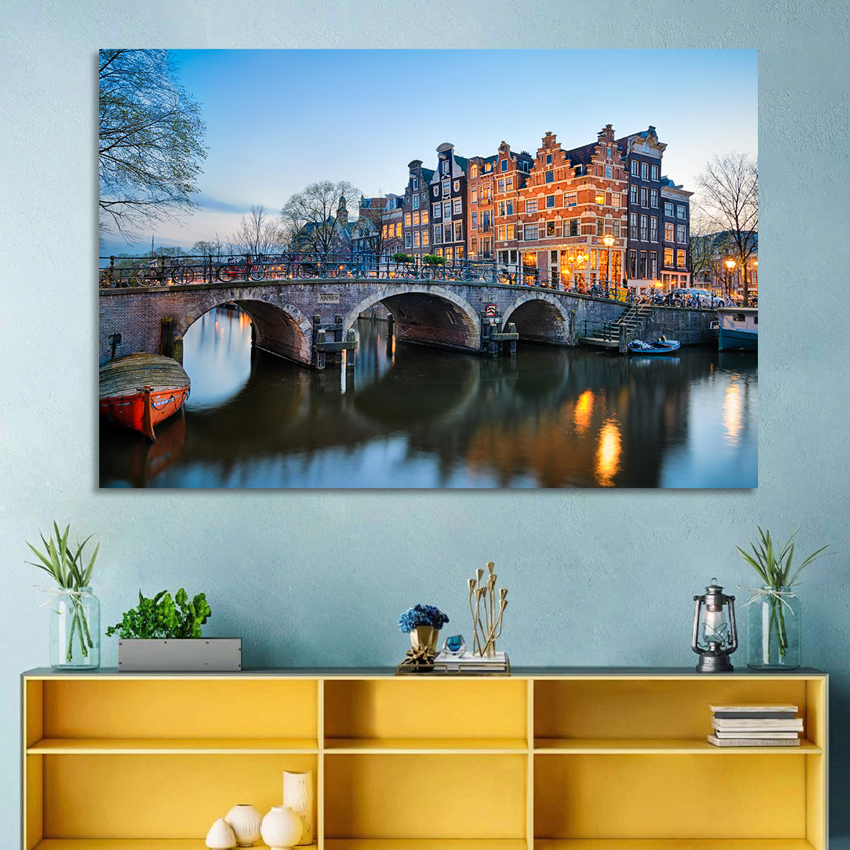 Brouwersgracht Canal Bridge at Dusk Wall Art
