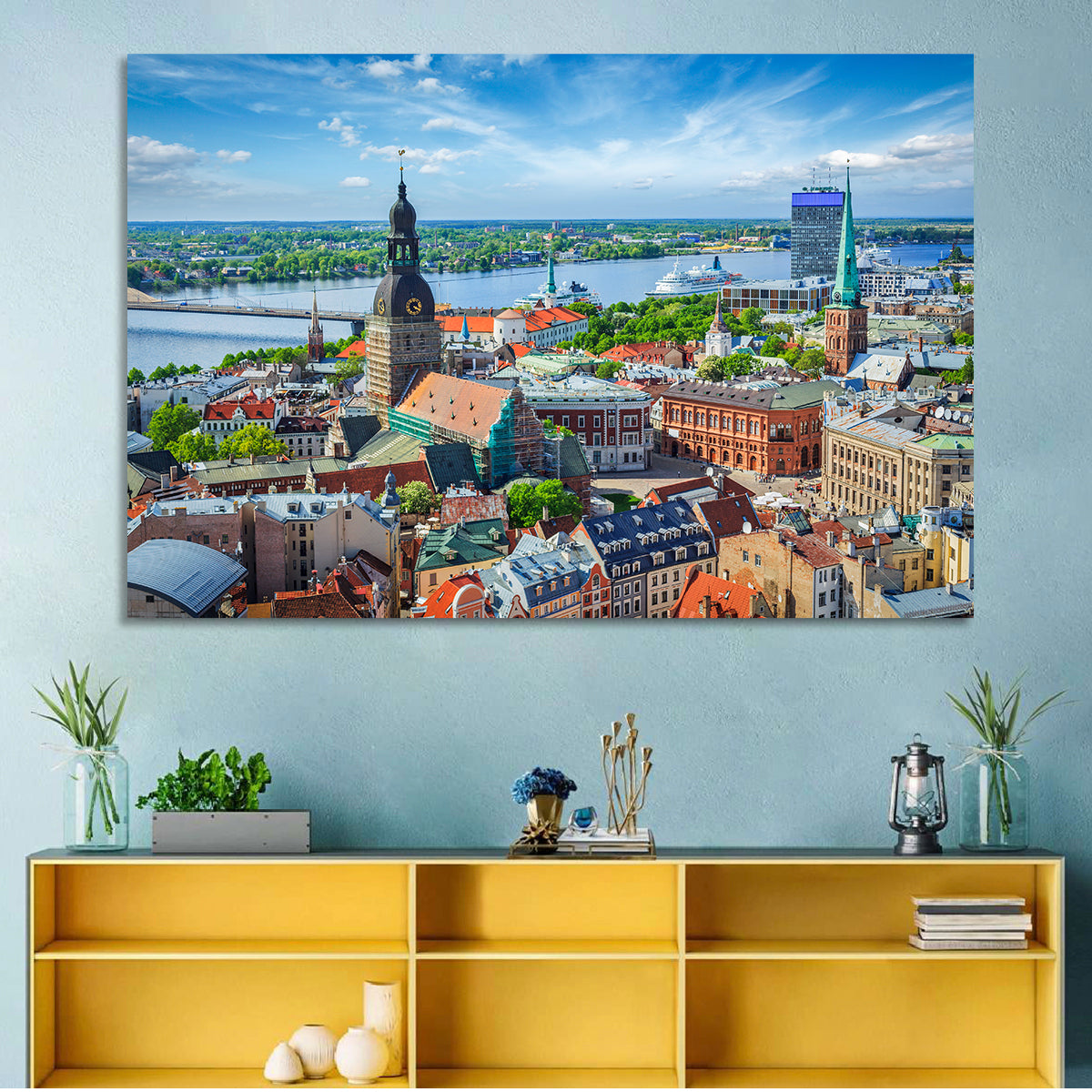 Riga Cityscape Wall Art in a room, landscape