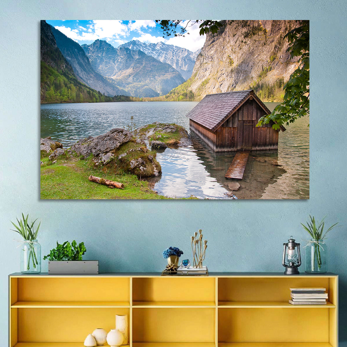 Obersee Boathouse at Königssee Wall Art in a room, landscape