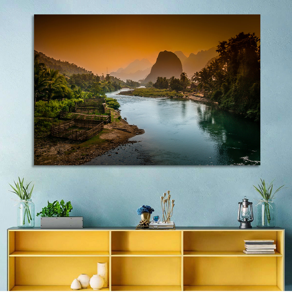 Nam Song River Wall Art in a room, landscape