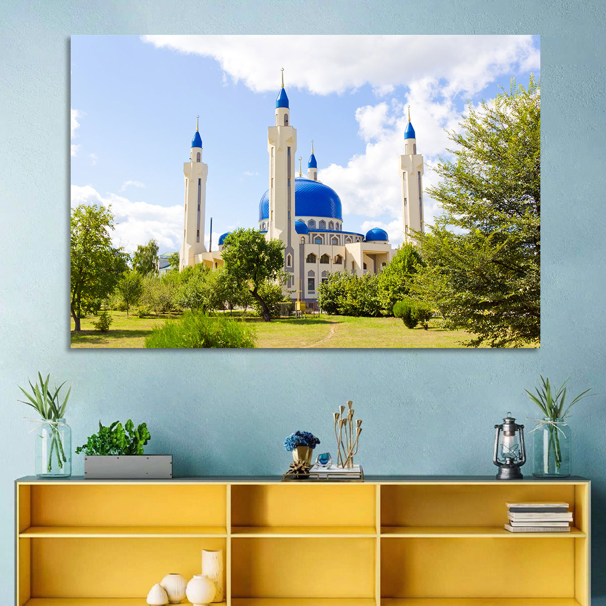 Blue Domed Mosque with Golden Minarets Wall Art