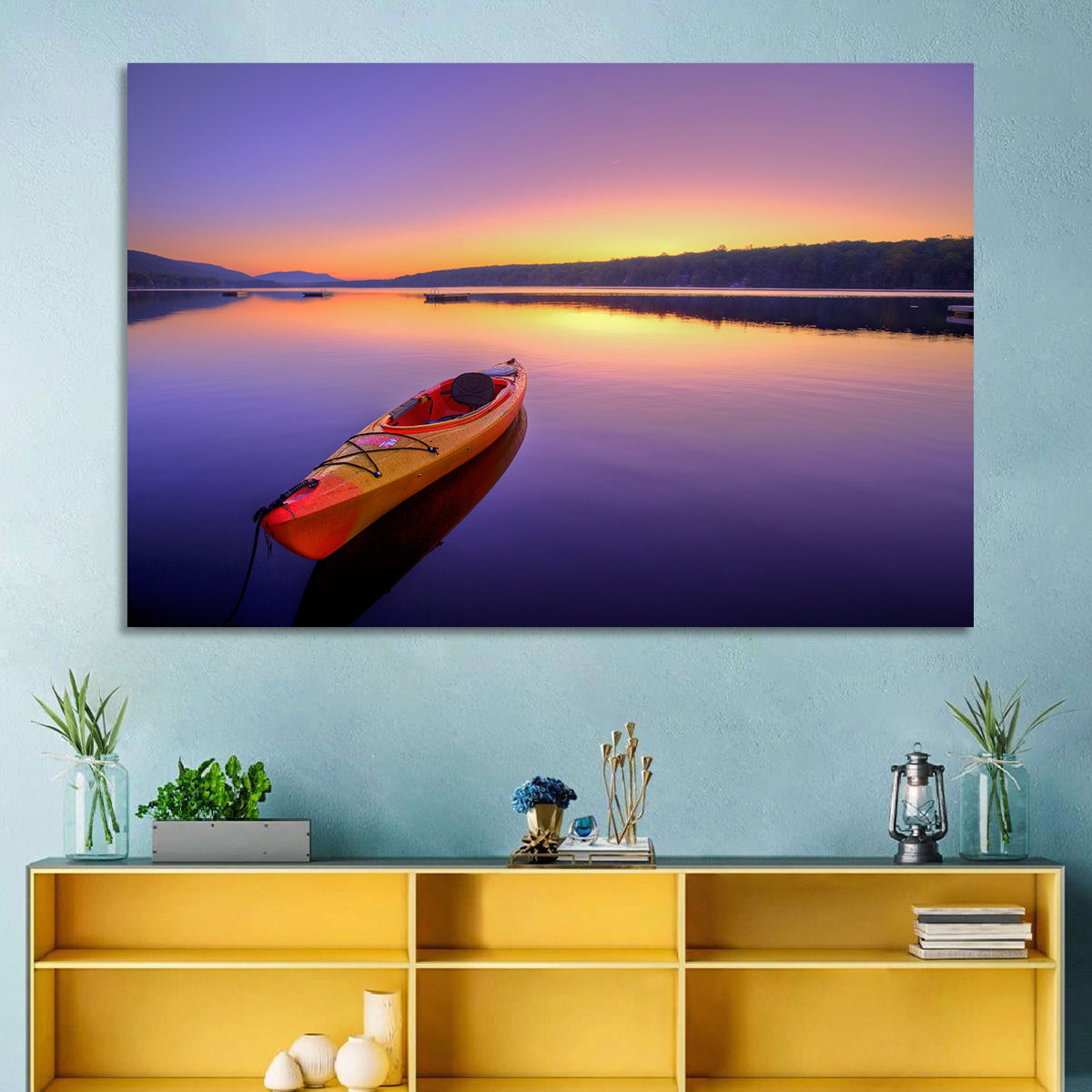 Bright Orange Kayak at Sunset Wall Art