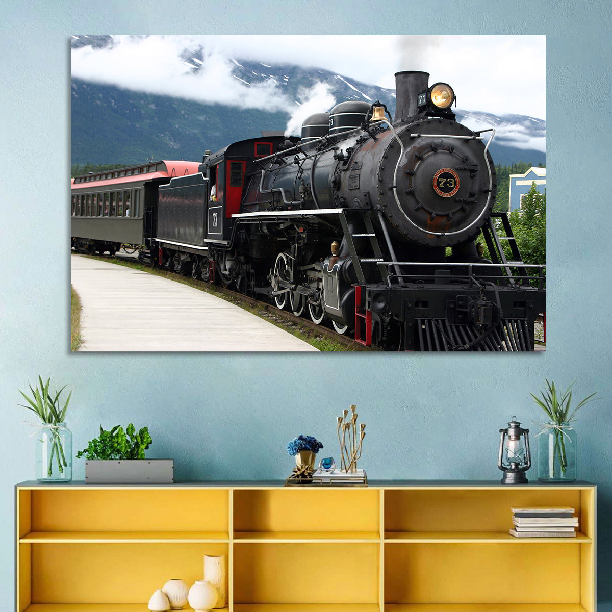 Skagway Steam Locomotive No. 73 Wall Art in a room, landscape