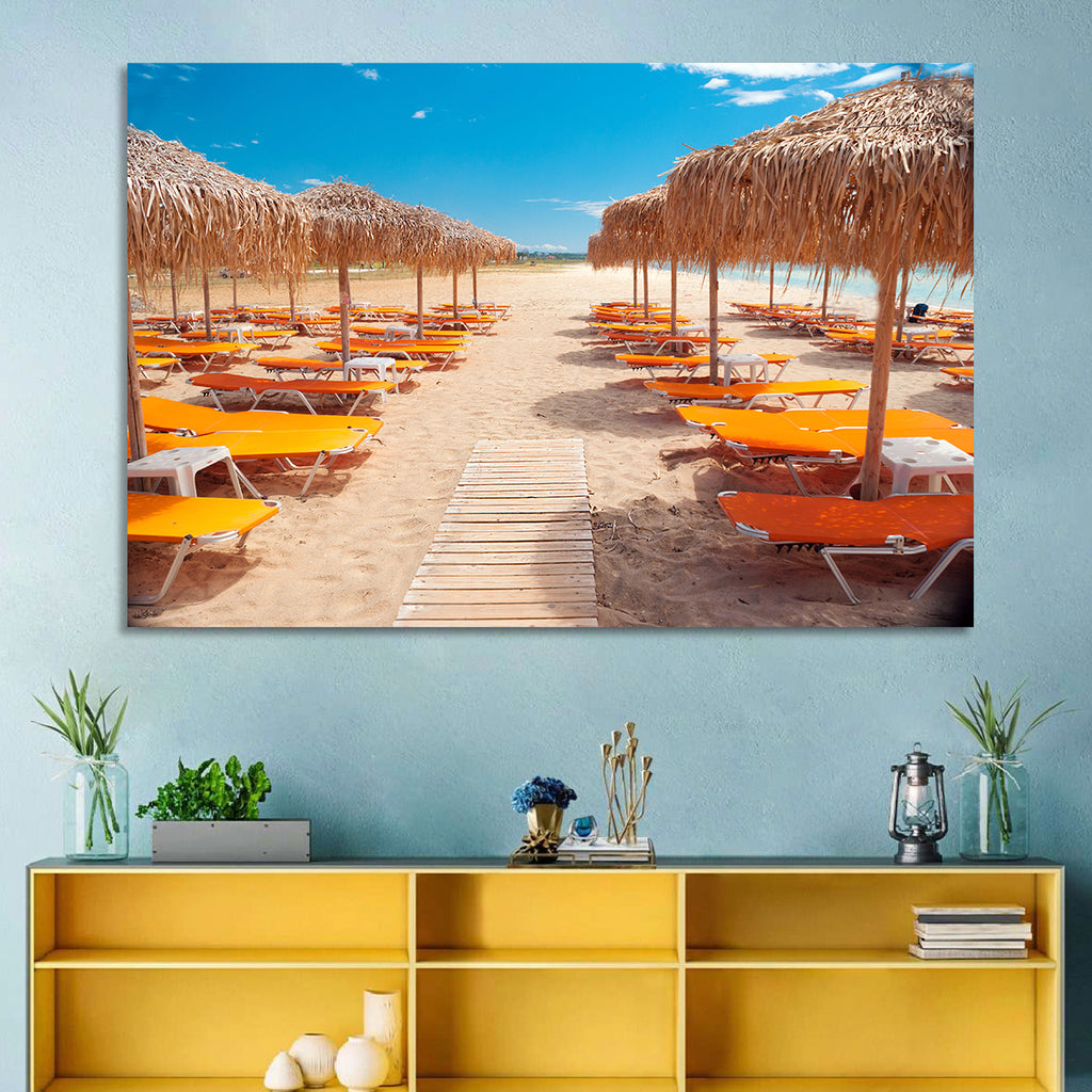 Beach Boardwalk with Orange Loungers Wall Art