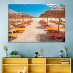 Beach Boardwalk with Orange Loungers Wall Art